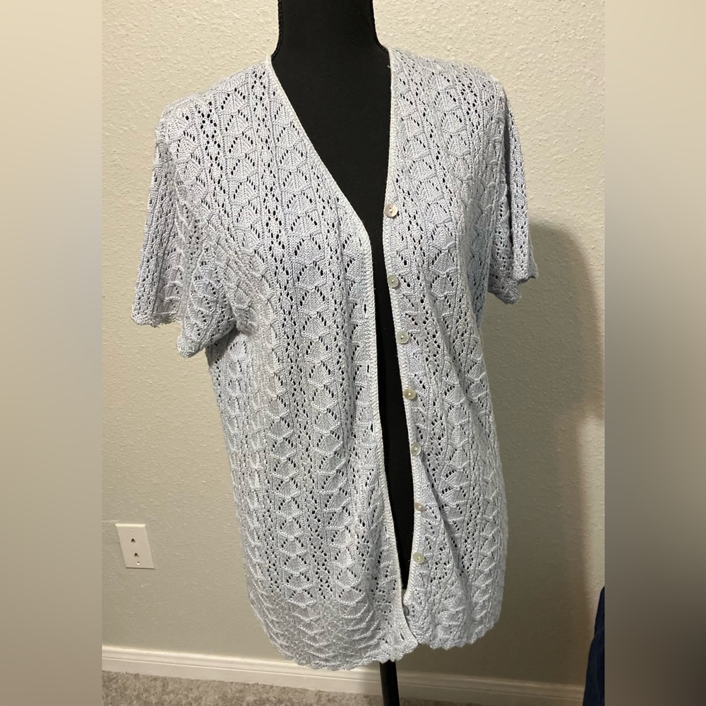 Lace Sweater Light Blue Vintage Medium Short Sleeves Retro by Renaissance